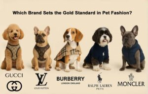 luxury pet fashion products from gucci, louis vuitton, burberry, ralph lauren, and moncler